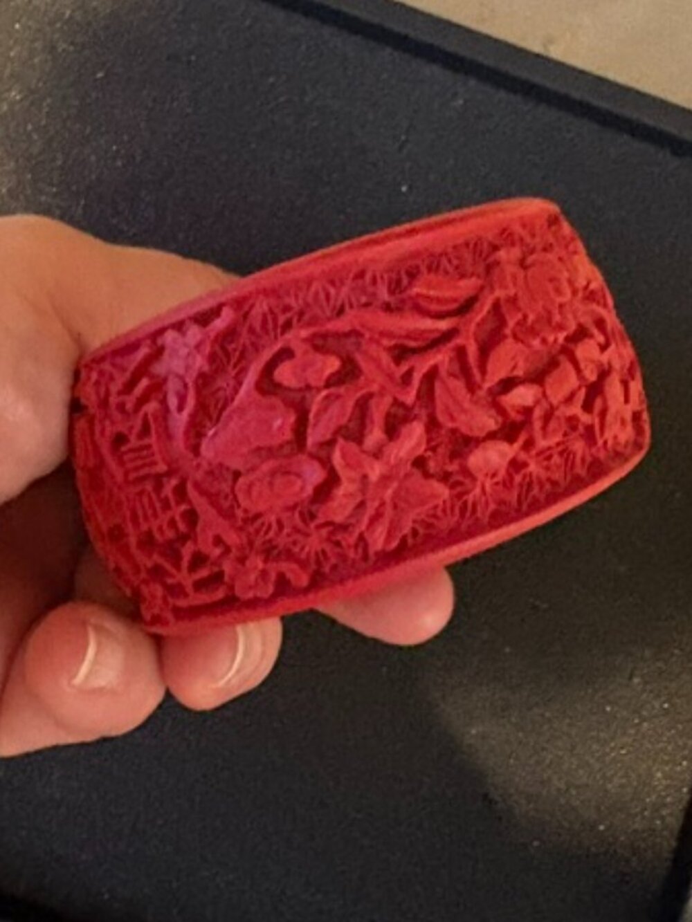 Chic Bold Vintage Carved Resin Asian Faux Cinnabar Red Bangle Cuff Bracelet